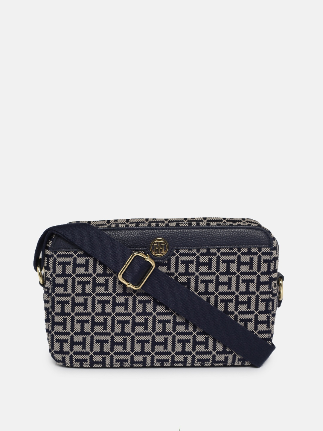 

Tommy Hilfiger Navy Blue Self Design Sling Bag
