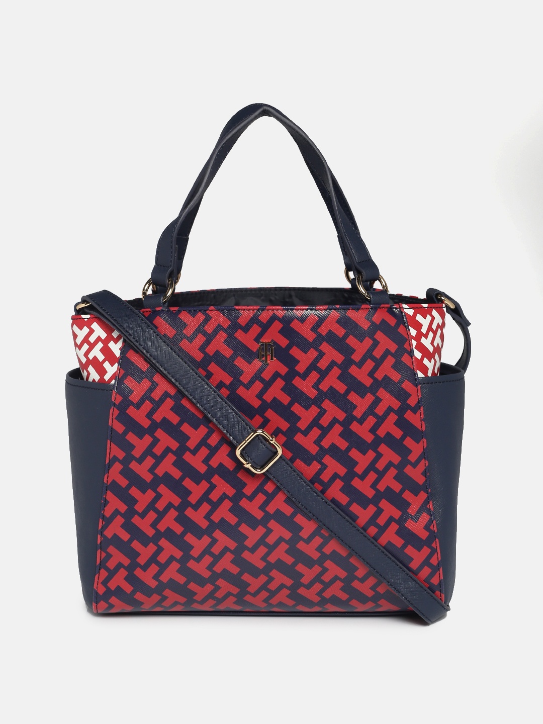 

Tommy Hilfiger Navy Blue Printed PU Structured Handheld Bag