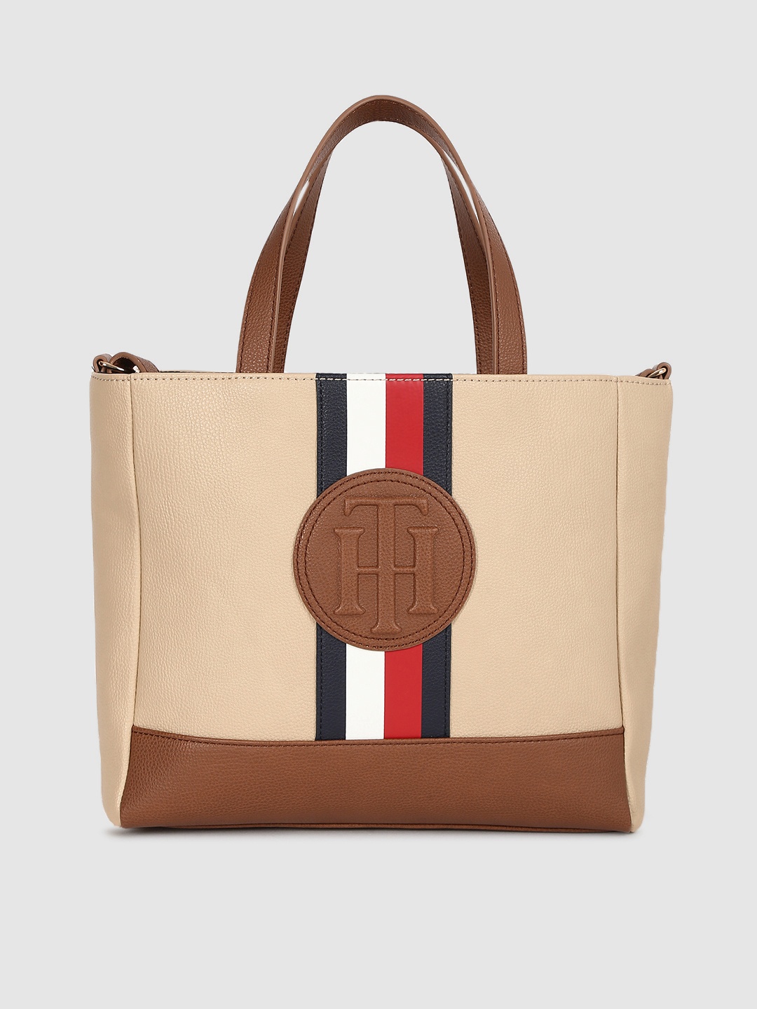 

Tommy Hilfiger Beige Solid Structured Handheld Bag