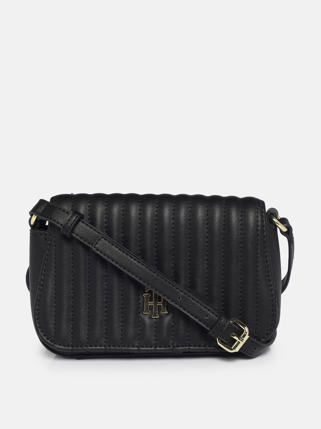 

Tommy Hilfiger Black Self-Striped PU Sling Bag