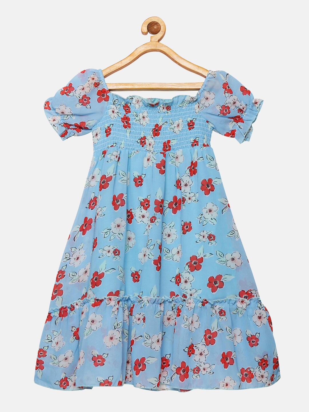 

KiddoPanti Blue Floral Georgette A-Line Dress