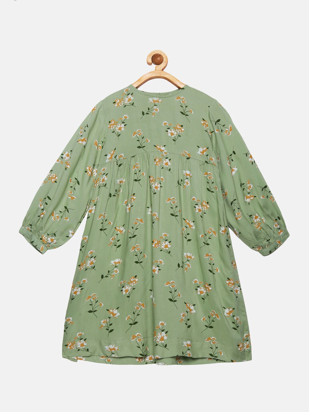 

KiddoPanti Green Floral A-Line Dress