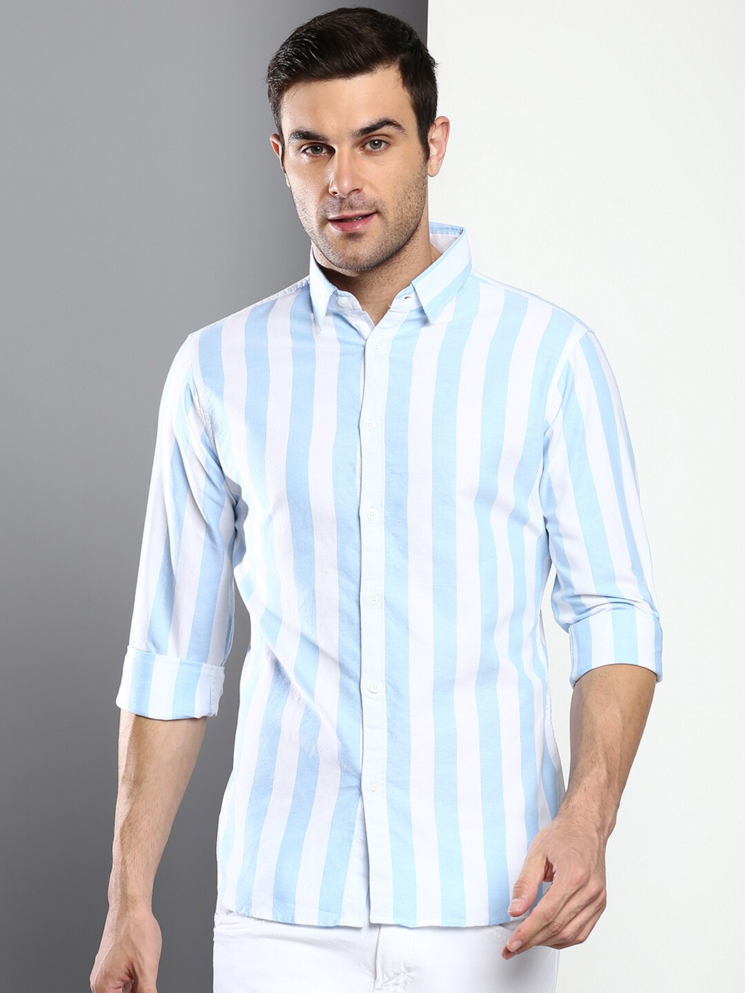 

Dennis Lingo Men Blue Slim Fit Striped Casual Shirt