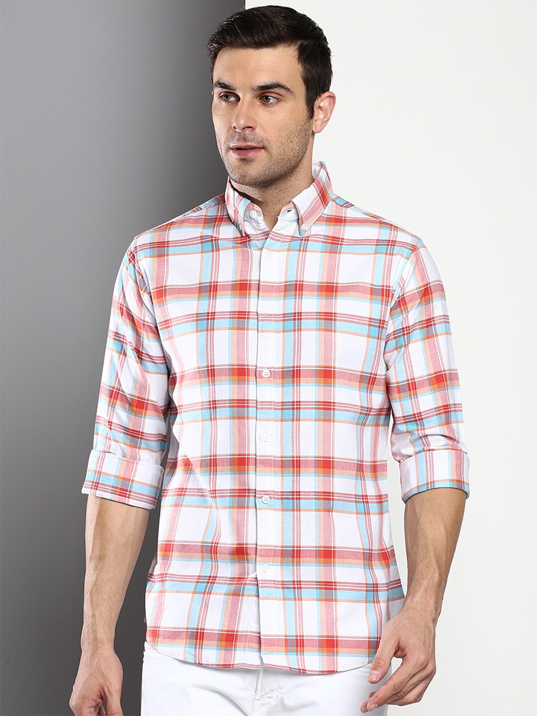 

Dennis Lingo Men Red Slim Fit Tartan Checks Checked Casual Shirt