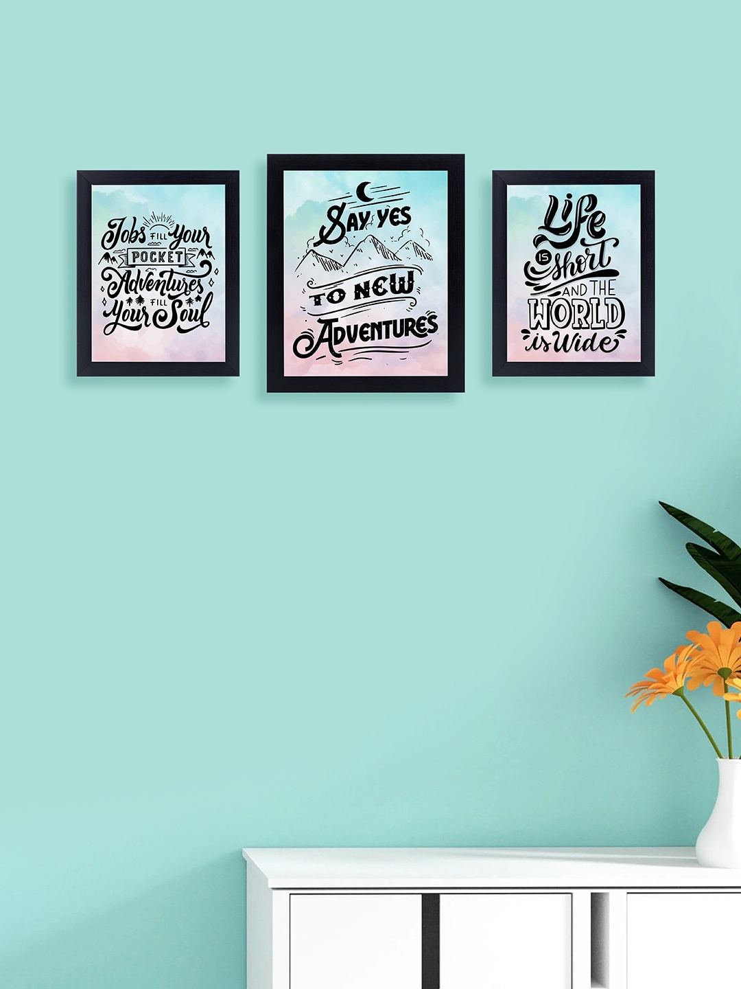 

Golden Peacock Set of 3 Motivational Quotes Printed Wall Photo Frame, Turquoise blue