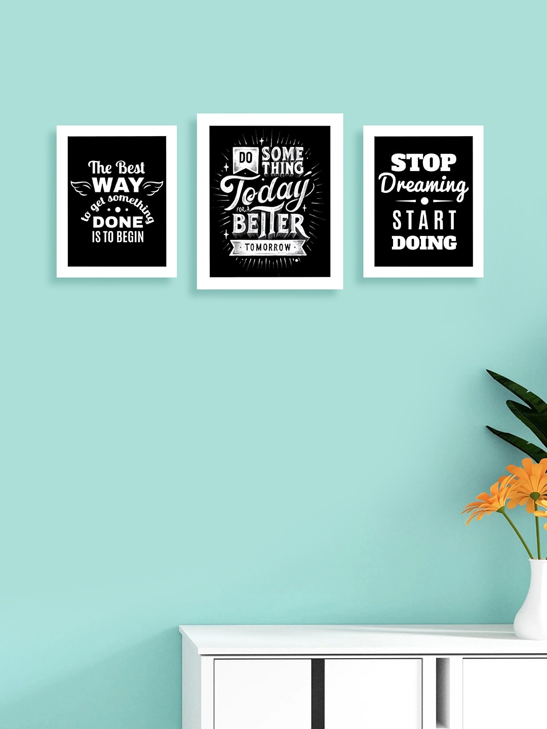 

Golden Peacock Set Of 3 Motivational Quotes Printed Wall Photo Frames, White