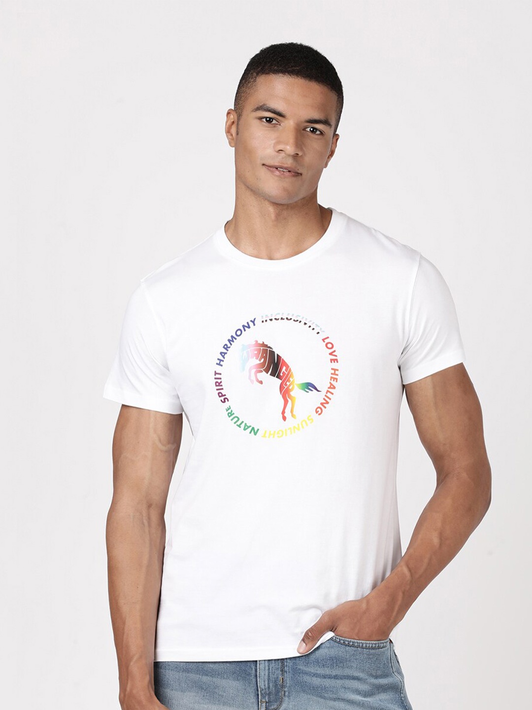 

Wrangler Unisex White Typography Printed Applique T-shirt