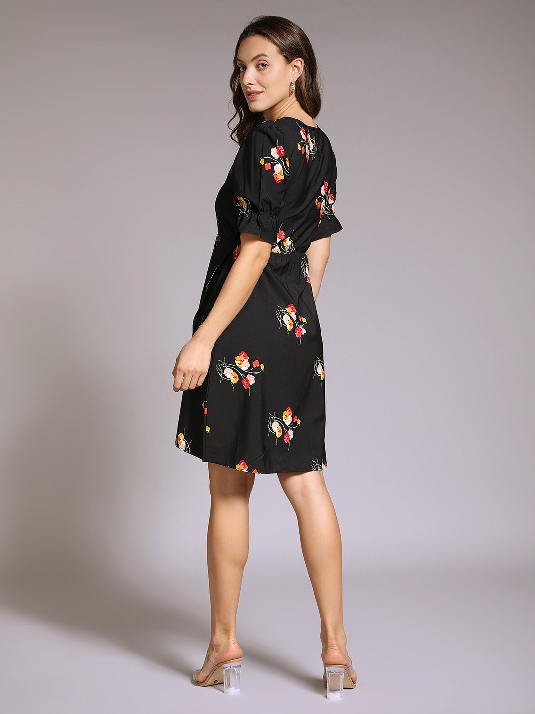 

PEACH & PANDA Black Floral Georgette Dress