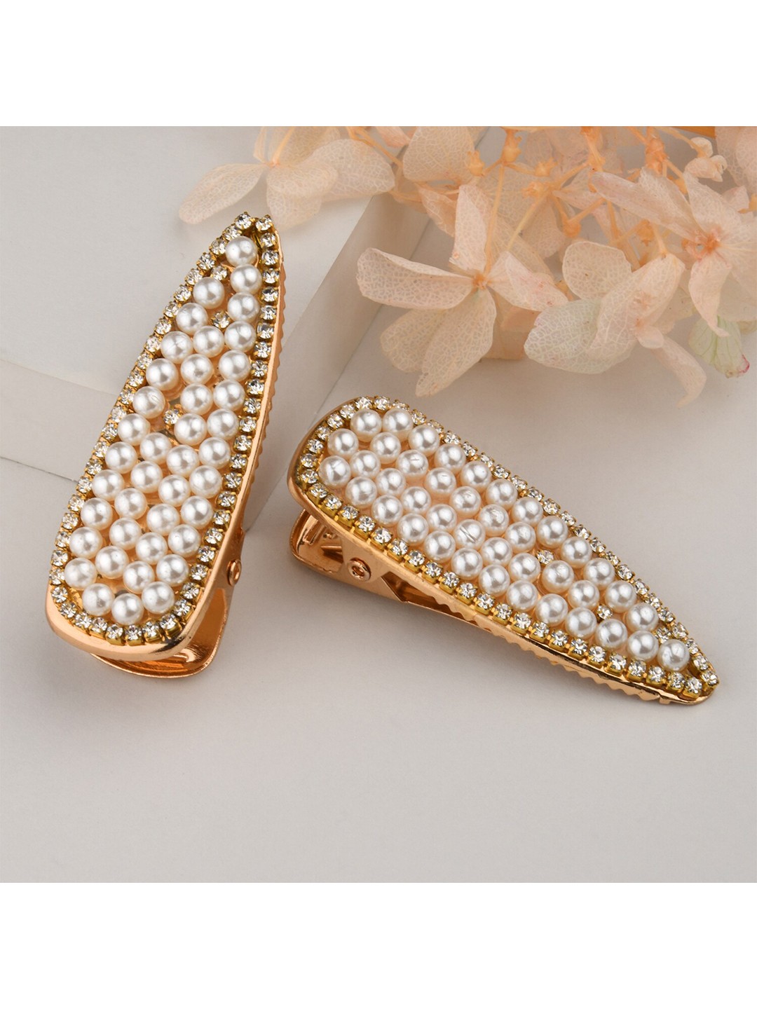 

Lilly & sparkle Women White & Gold-Toned Set of 2 Alligator Hair Clip
