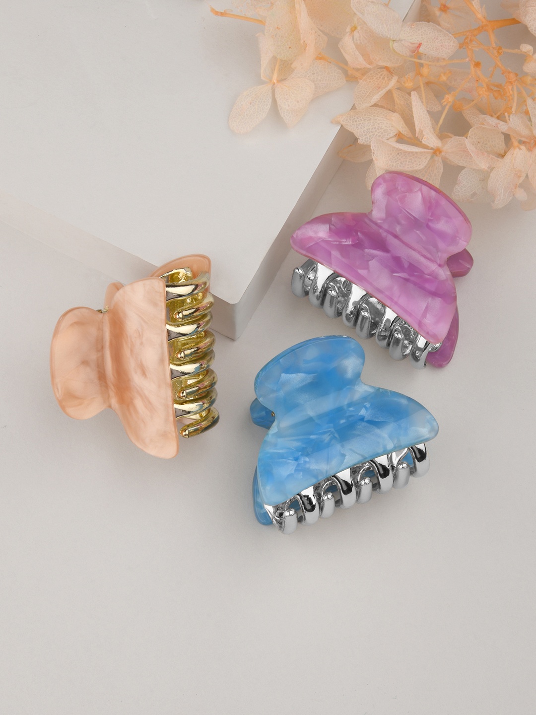 

Lilly & sparkle Women Blue & Beige Set of 3 Claw Clip
