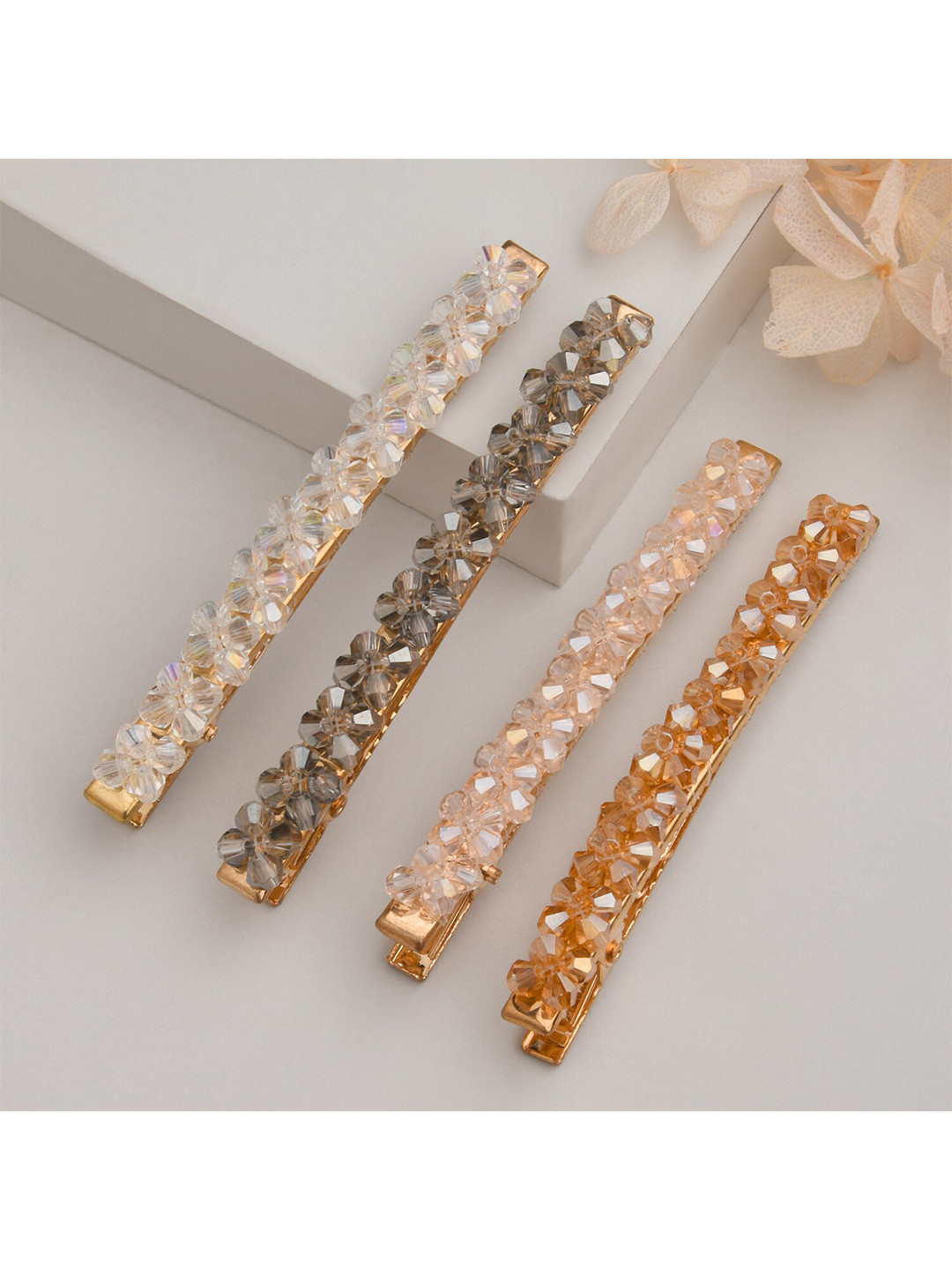 

Lilly & sparkle Women Gold-Toned & Grey Set of 4 Bobby Pins