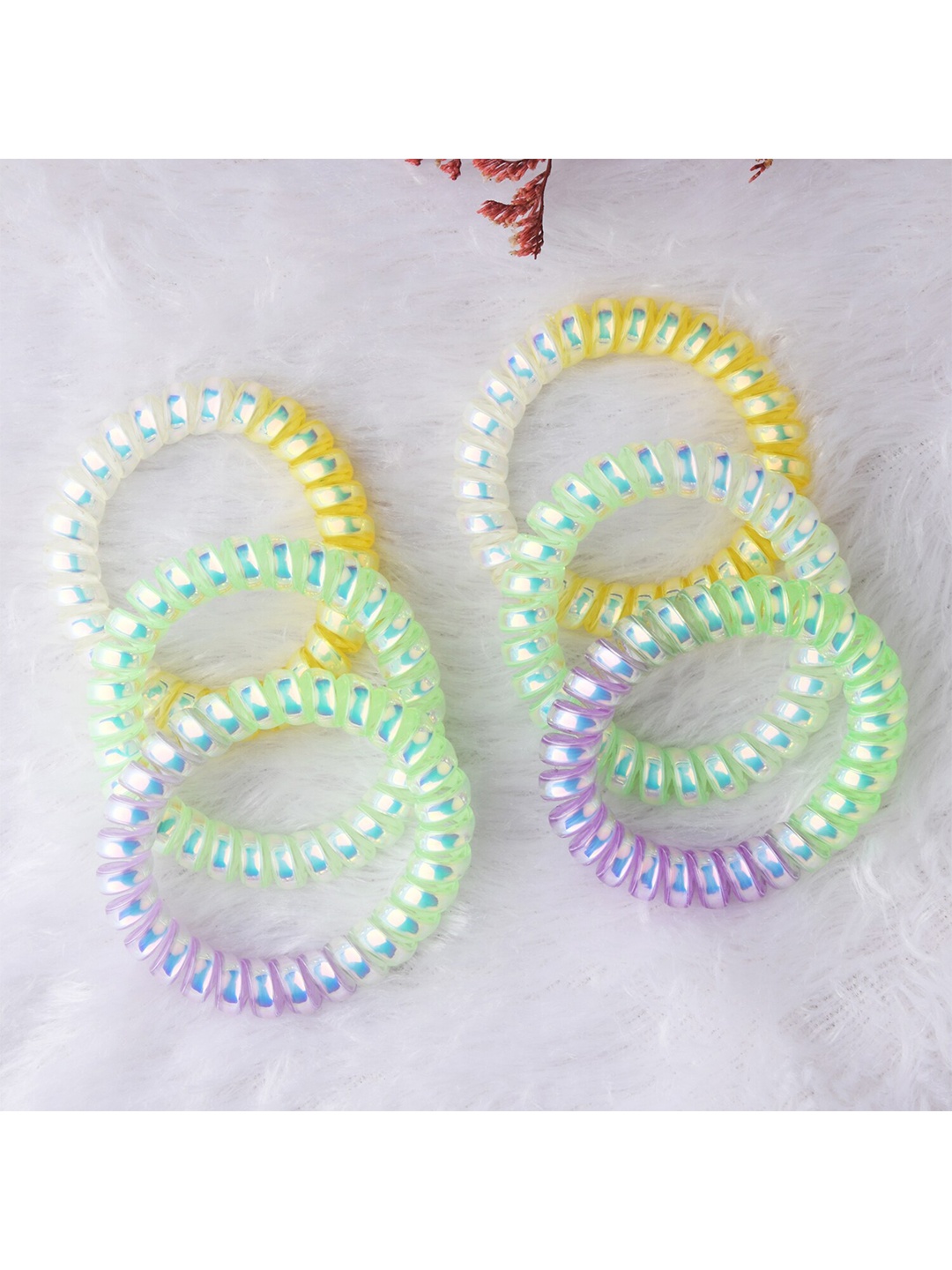 

Lilly & sparkle Women White & Green Set of 6 Ponytail Holders
