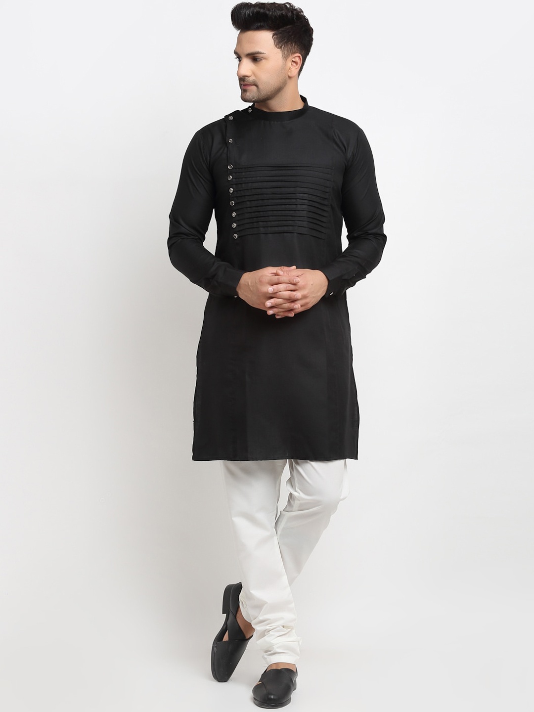 

Kaifoo Men Black Angrakha Kurta with Churidar
