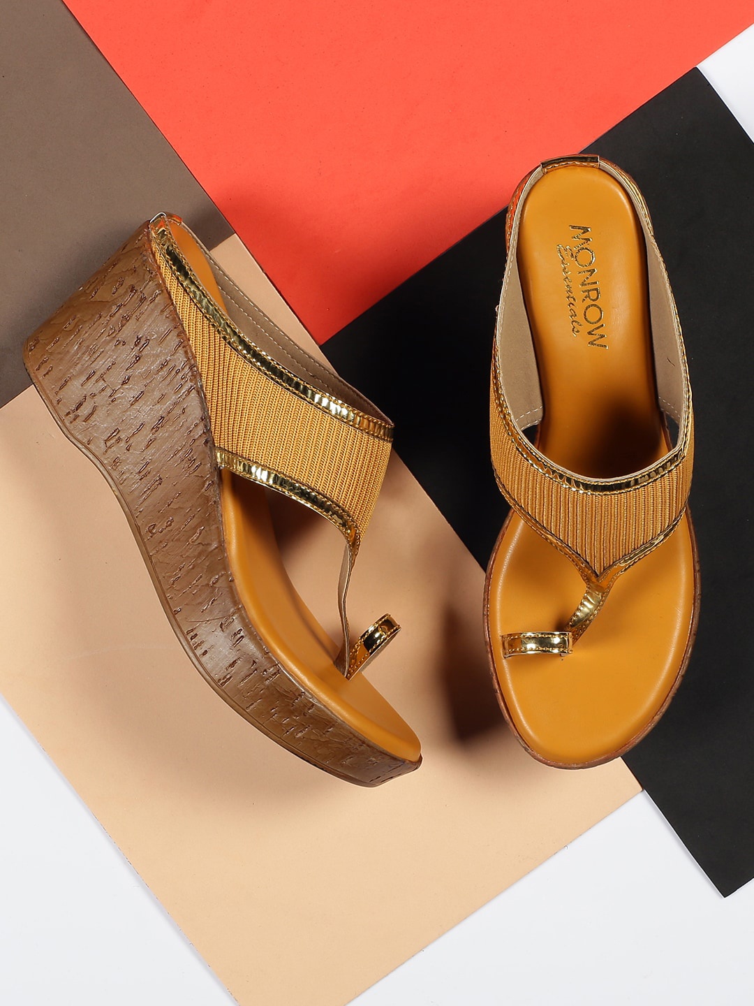 

Monrow Yellow Embellished Ethnic Wedge Sandals