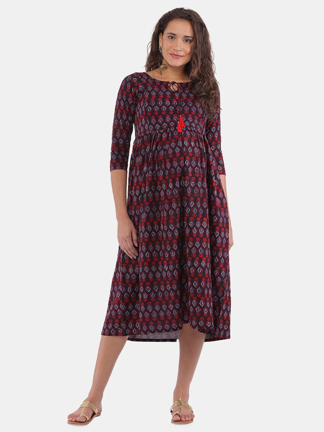 

The Mom Store Women Brown Floral Maternity Midi Dress