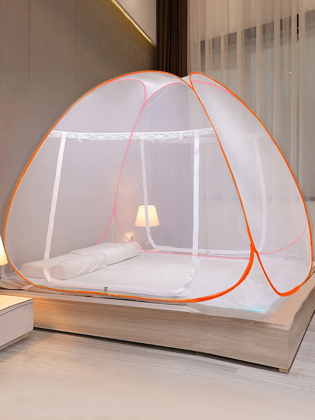 

Evafly Orange & White Solid Sheer King Size Mosquito Net