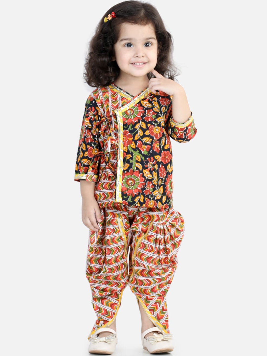 

BownBee Girls Black Front Open Pure Cotton Angrakha Top Dhoti