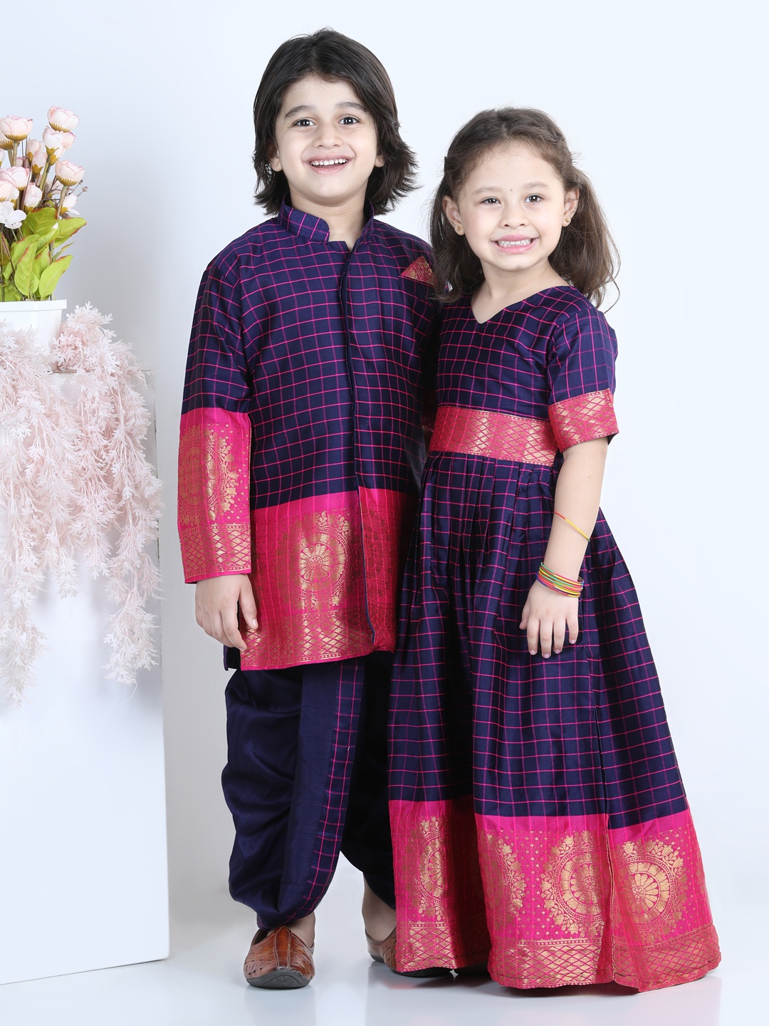 

BownBee Blue Silk South Indian Party Gown