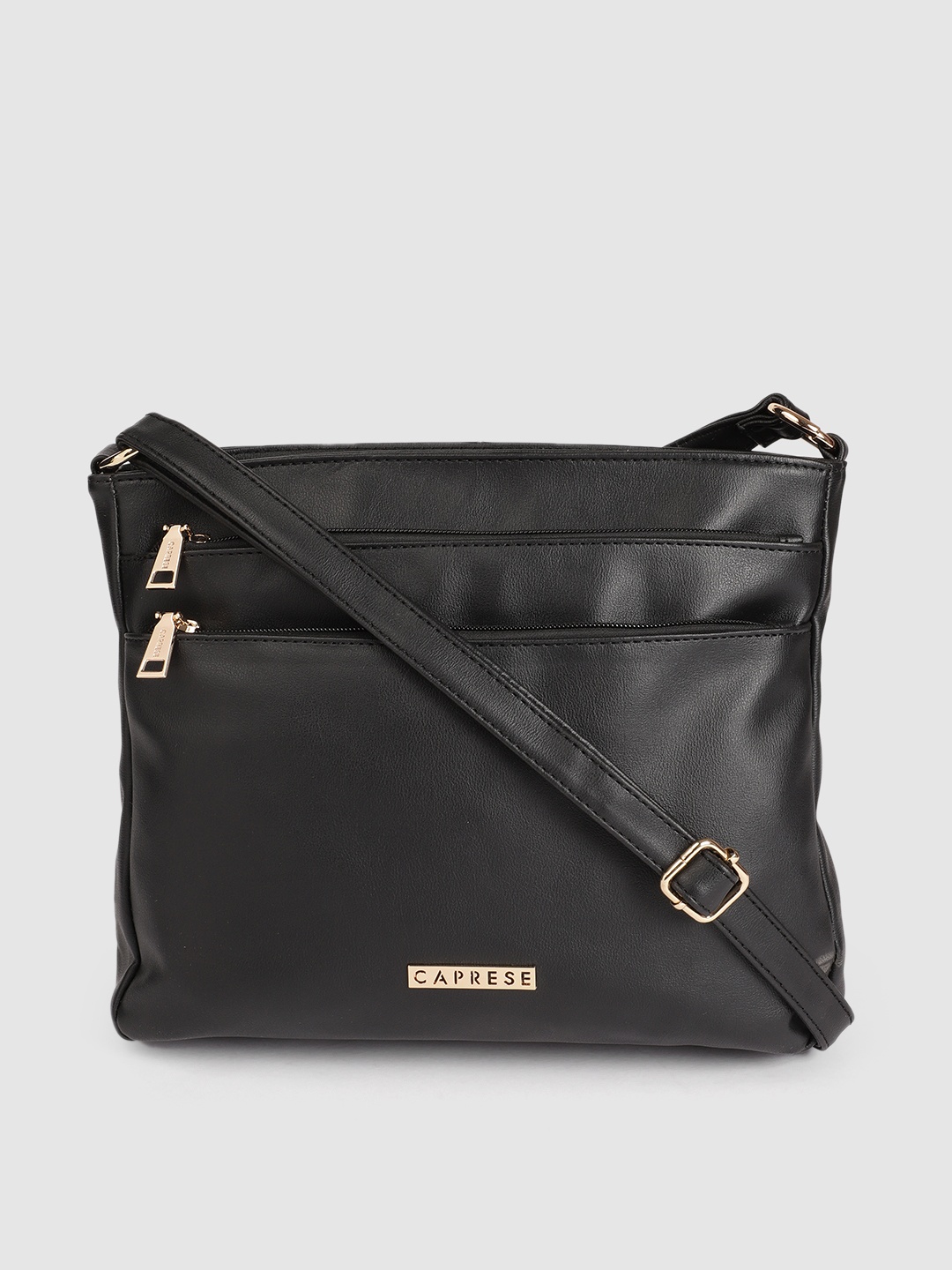 

Caprese Black Solid Regular Structured Sling Bag