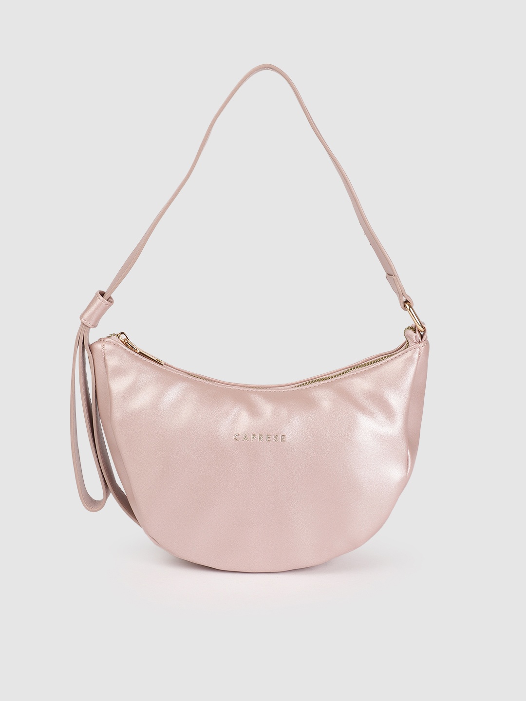 

Caprese Metallic Pink Solid Small Half Moon Hobo Bag