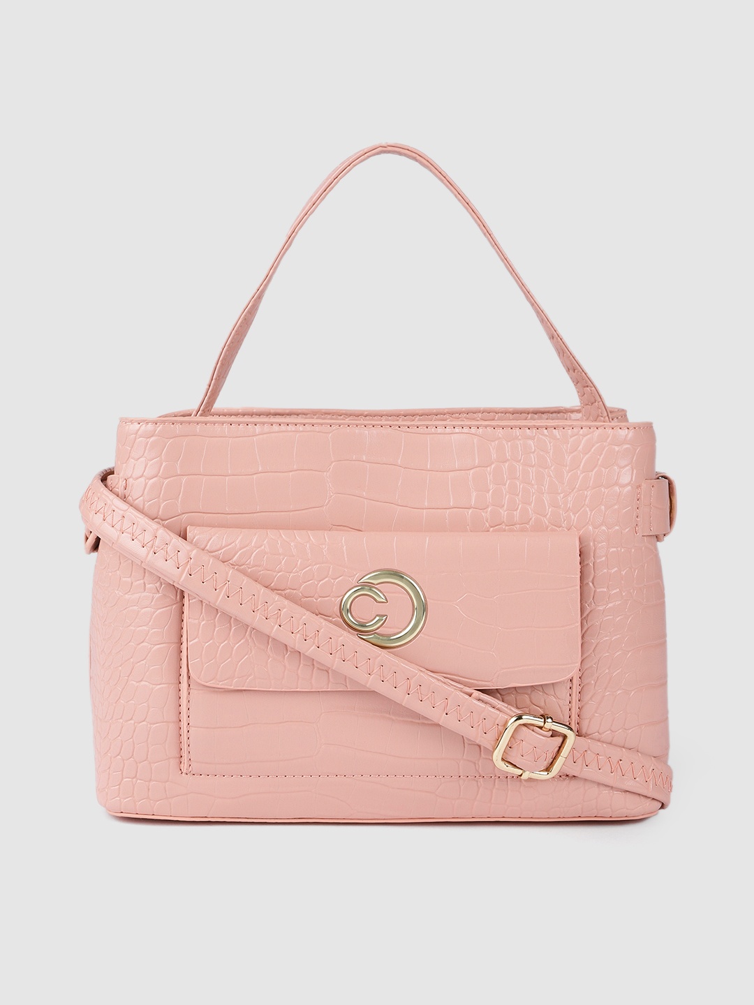 

Caprese Pink Animal Textured Structured Handheld Bag