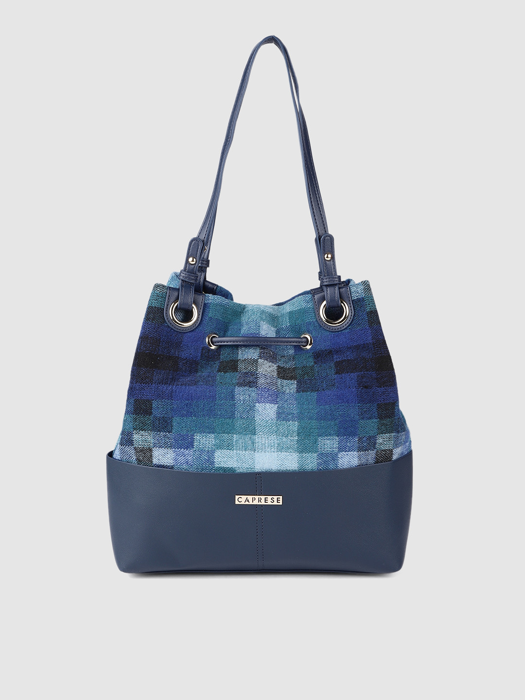 

Caprese Navy Blue Checked Regular Structured Shoulder Bag
