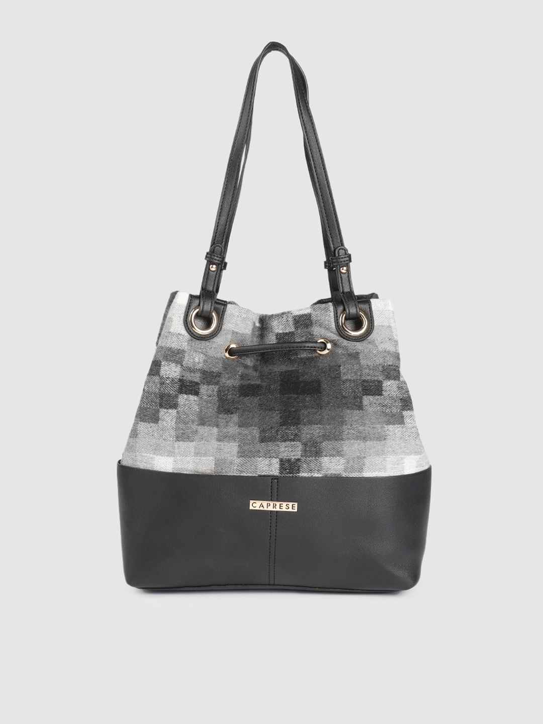

Caprese Black Checked Regular Structured Shoulder Bag