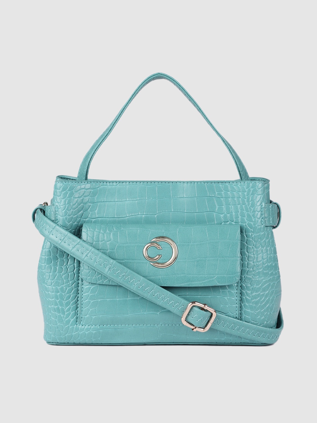 

Caprese Women Blue Animal Textured Structured Handheld Bag