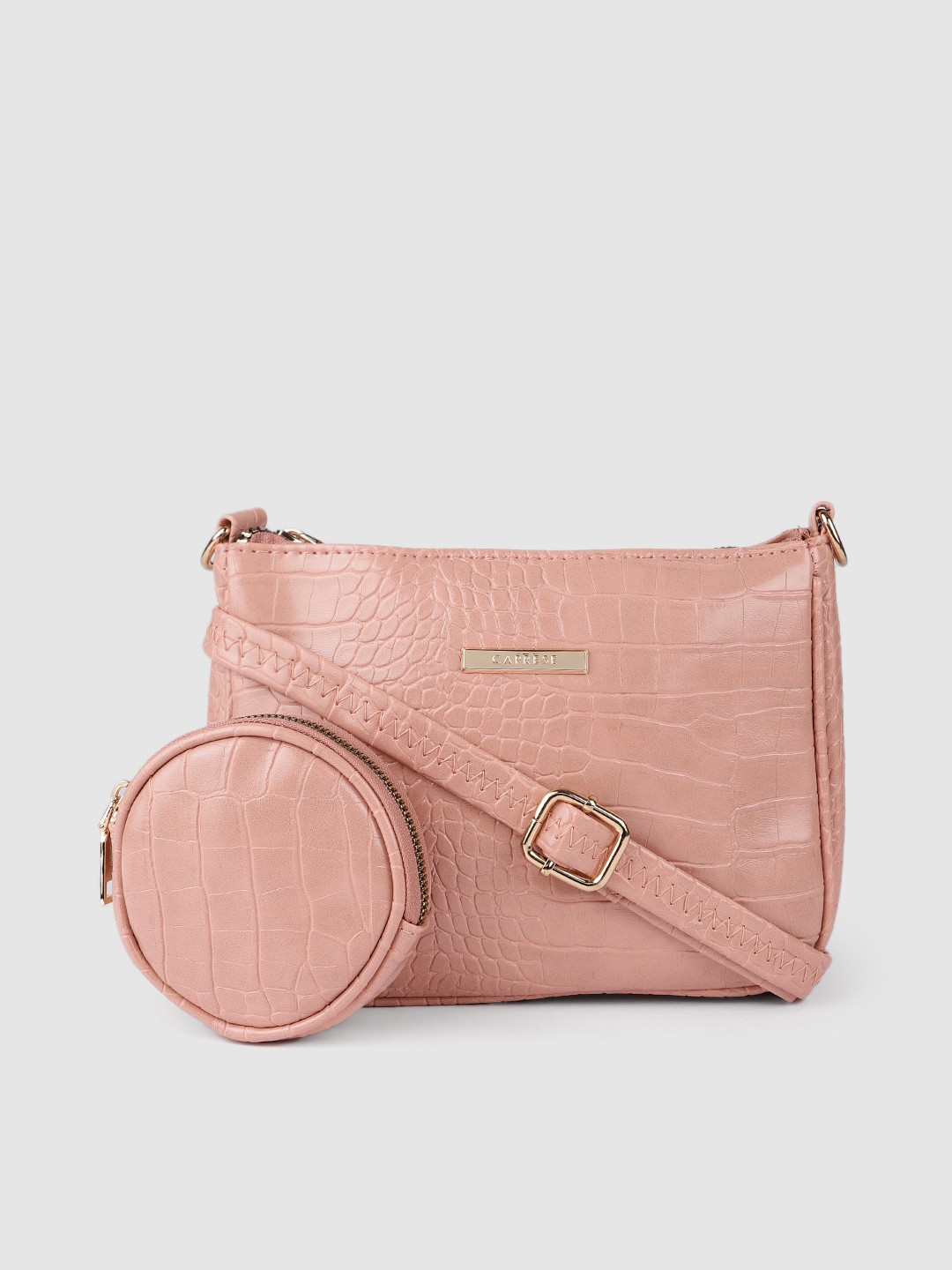 

Caprese Dusty Pink Animal Textured Structured Sling Crossbody Bag With Pouch, Rose