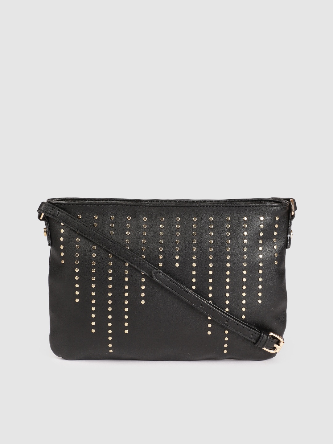 

Caprese Black Solid Regular Structured Sling Bag with Embellished Detail