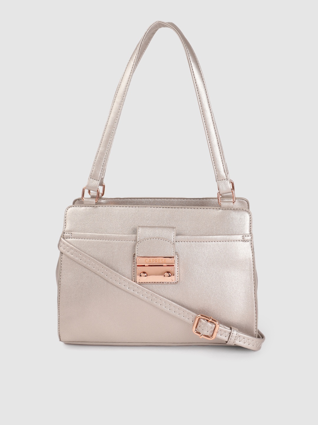 

Caprese Metallic Silver Solid Regular Structured Handheld Bag