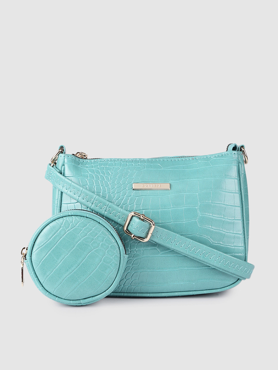 

Caprese Women Blue Animal Textured Structured Sling Bag