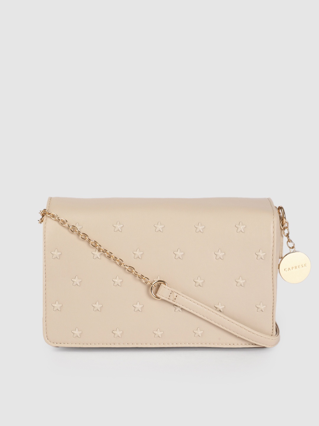 

Caprese Beige Solid Regular Structured Sling Bag with Studded Detail