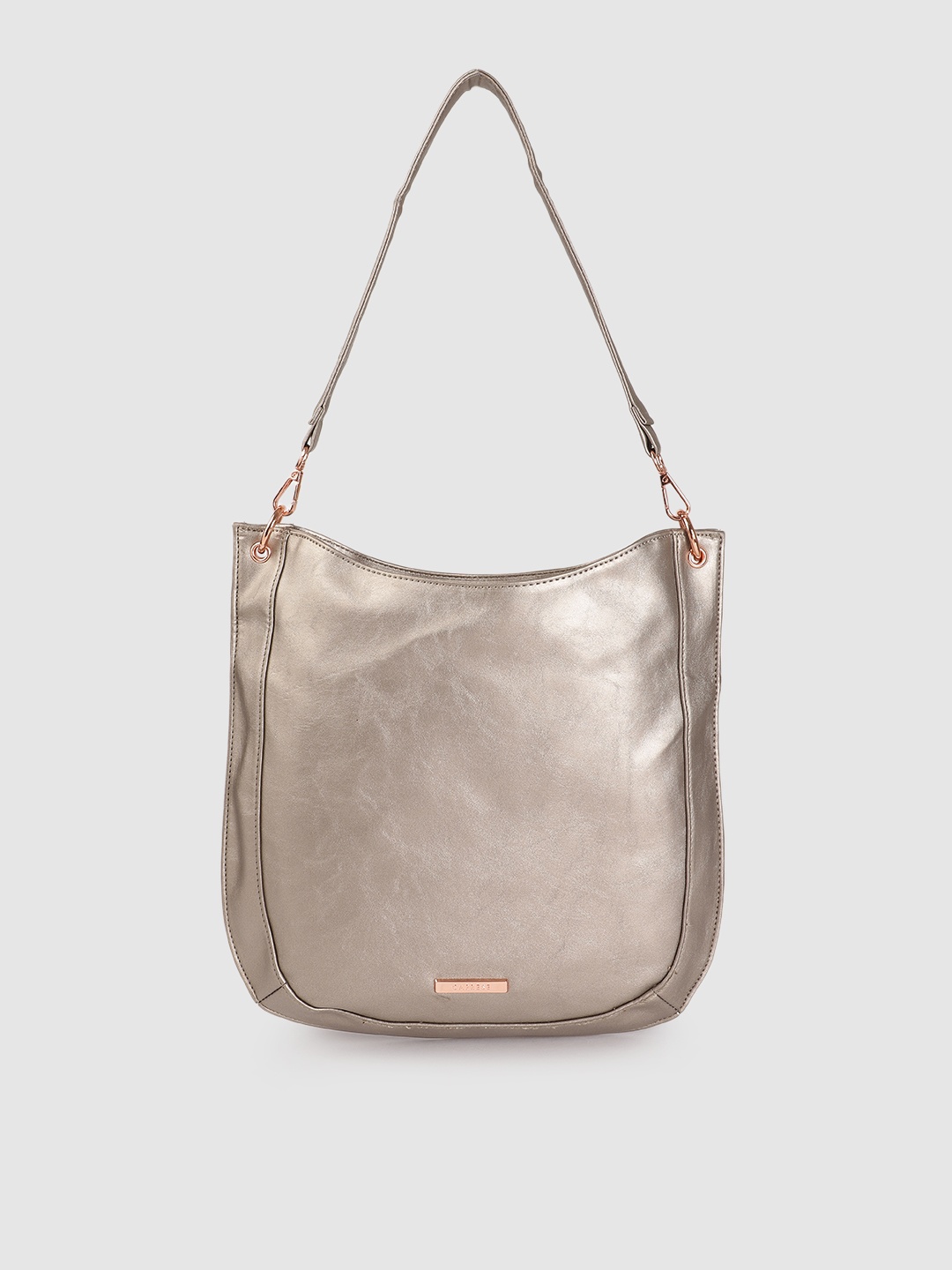 

Caprese Gunmetal-Toned Solid Regular Half Moon Hobo Bag, Metallic