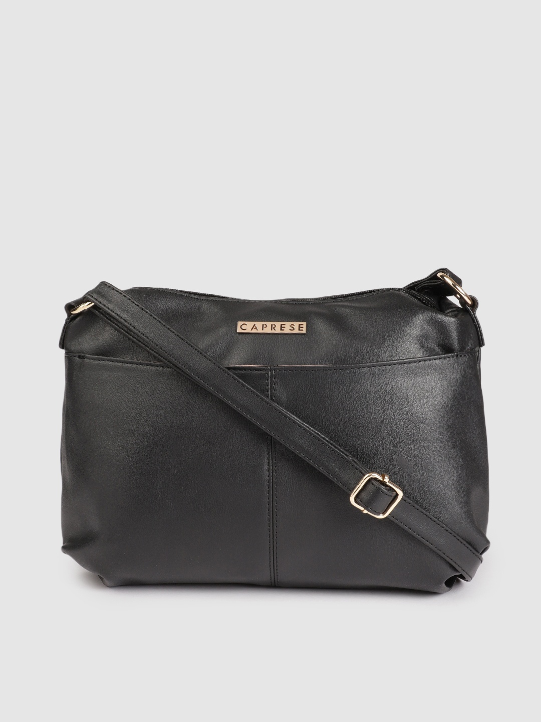 

Caprese Black Solid Regular Structured Sling Bag