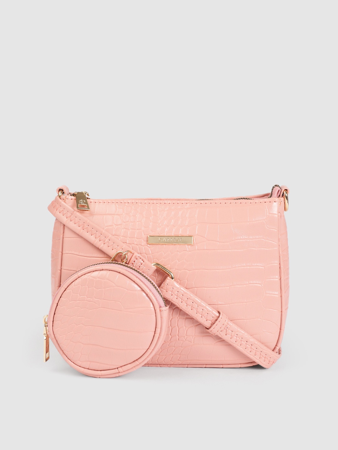 

Caprese Women Pink Animal Textured Structured Sling Bag