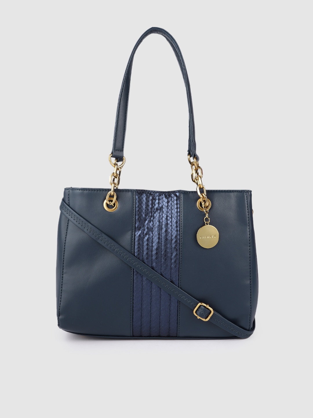 

Caprese Navy Blue Solid Structured Shoulder Bag