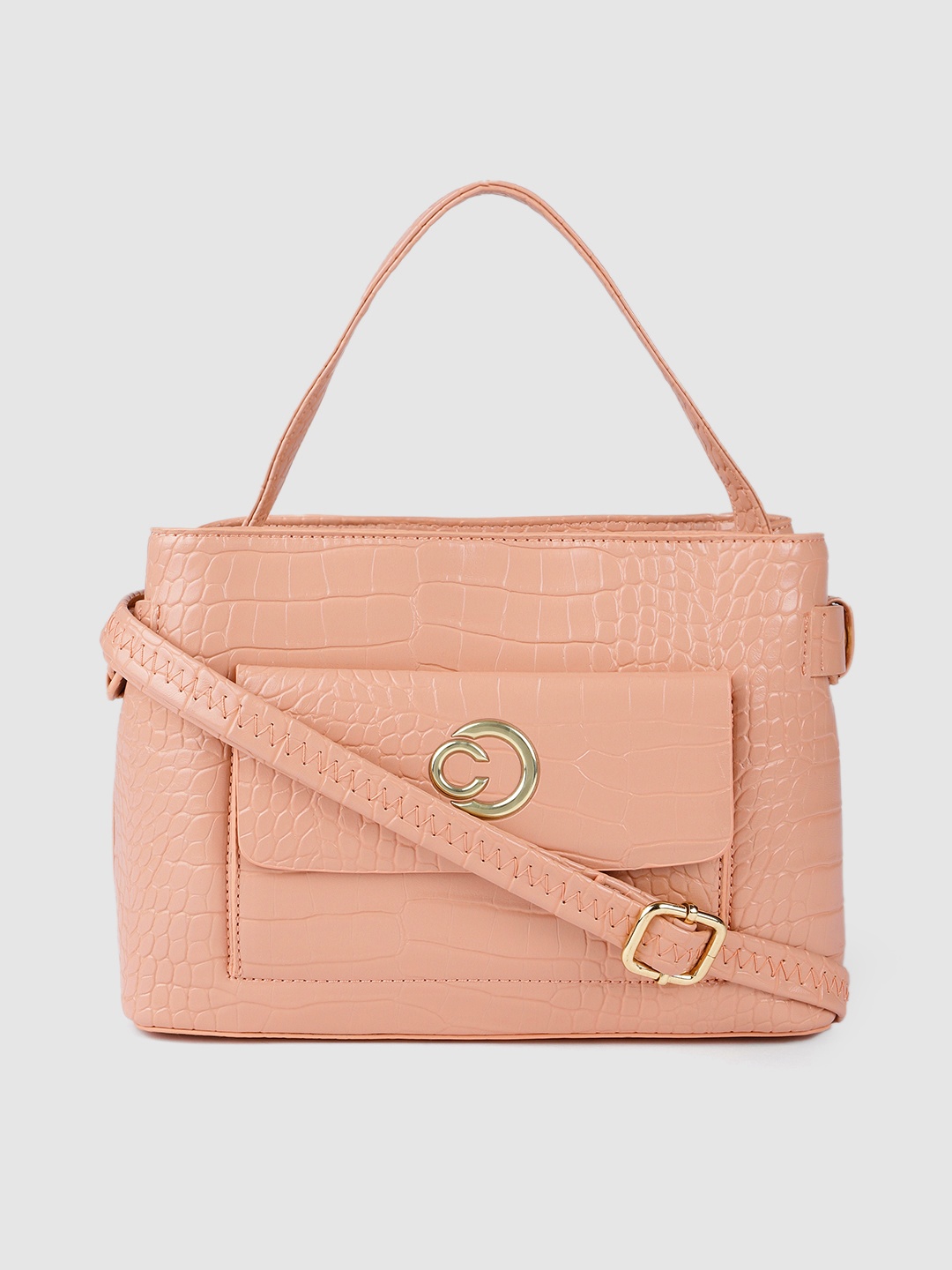 

Caprese Pink Animal Textured Structured Handheld Bag