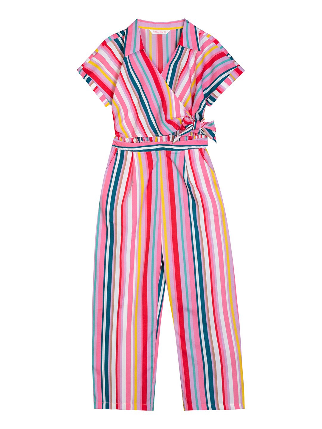 

Budding Bees Girls Pink & Blue Striped Basic Jumpsuit