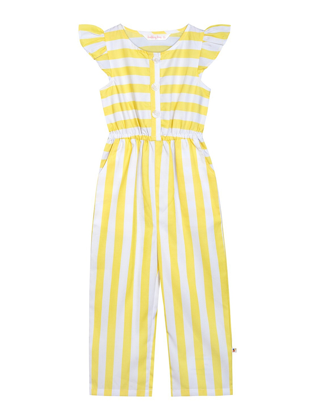 

Budding Bees Girls Yellow & White Striped Basic Jumpsuit