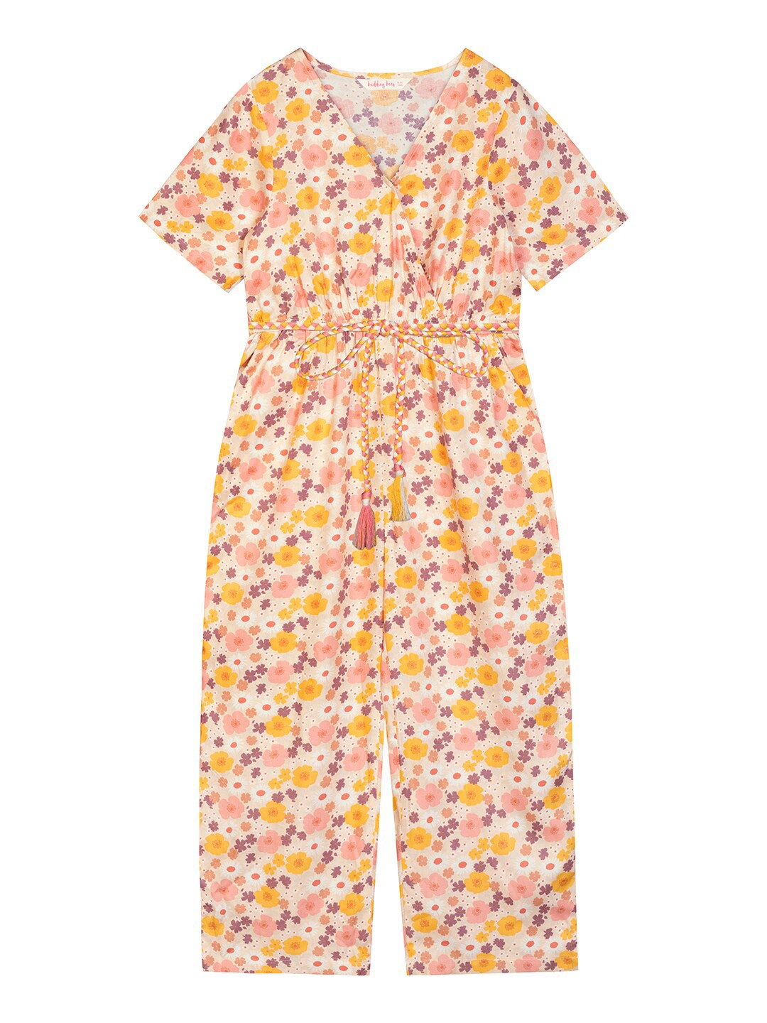 

Budding Bees Girls Peach-Coloured & Blue Printed Basic Jumpsuit