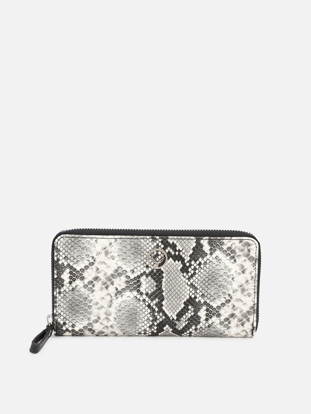 

Allen Solly Woman Women Grey & Black Abstract Printed PU Zip Around Wallet