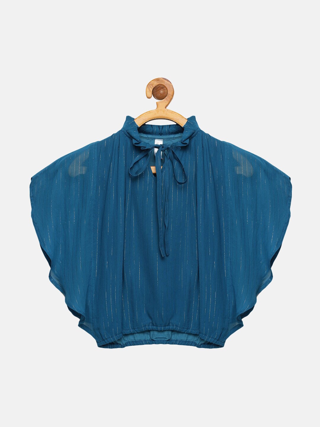 

KiddoPanti Blue Tie-Up Neck Georgette Cape Top