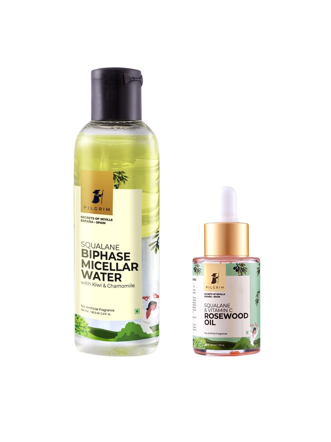 

Pilgrim Squalane Biphase Micellar Water 100 ml & Vitamin C Rosewood Facial Oil 30 ml, Green