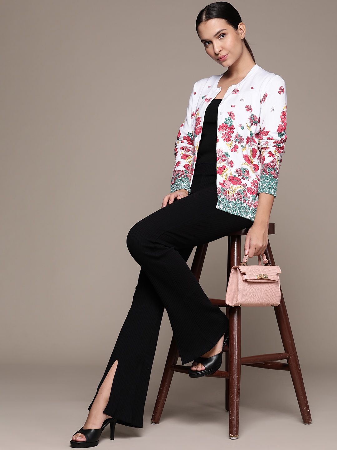 

Macy's Karen Scott Women White & Pink Floral Printed Cardigan