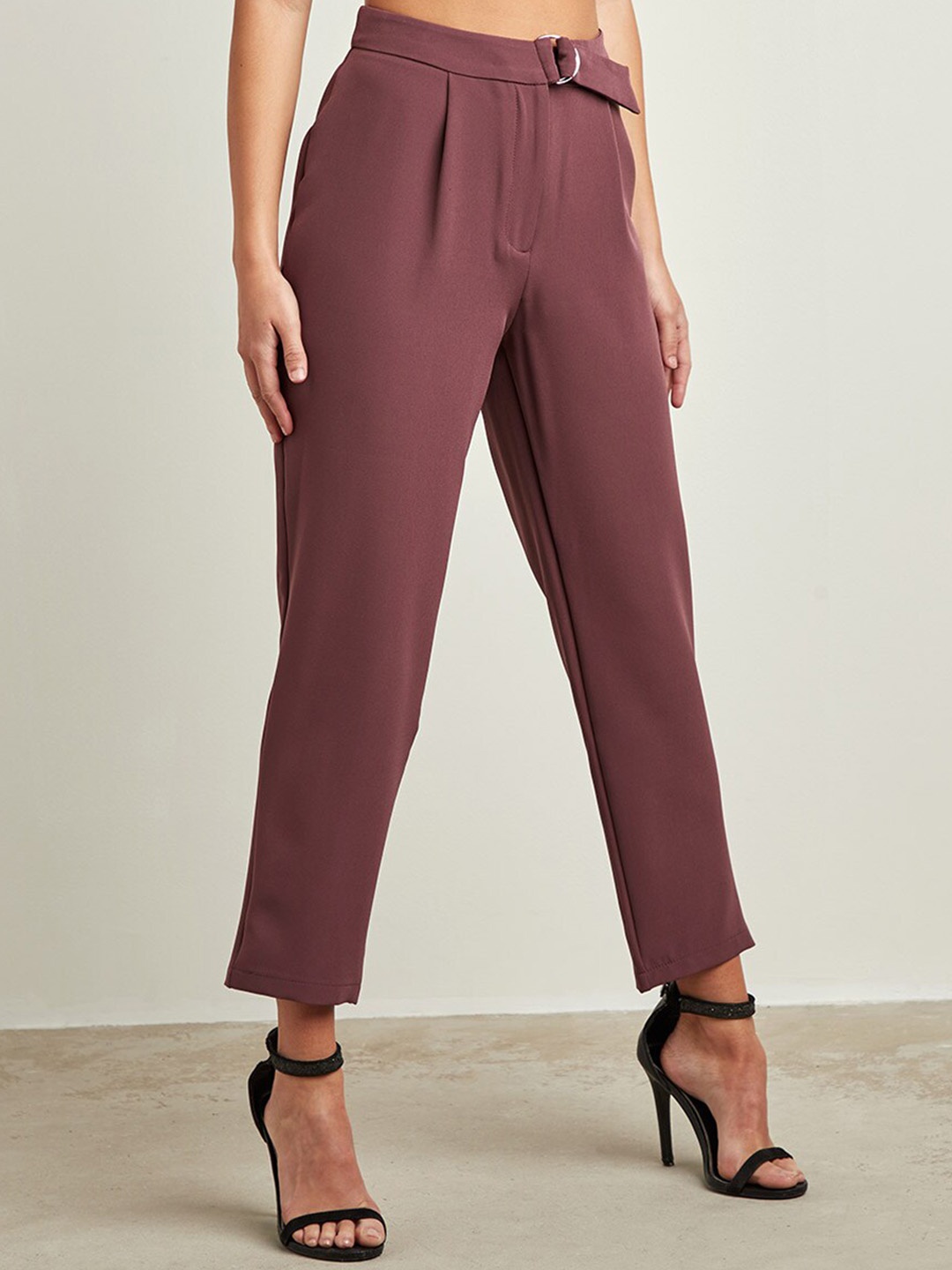 

Styli Women Purple D-Ring Belt Detail Tapered Tailored Trouser