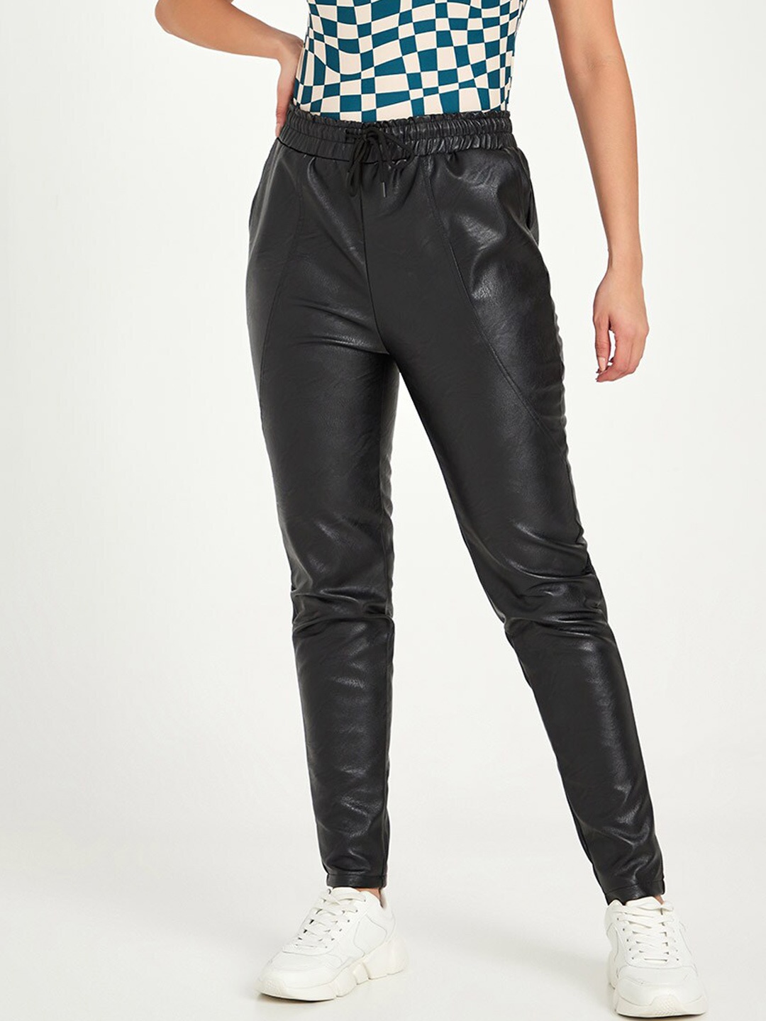 

Styli Women Black High Rise Slim Fit PU Trouser