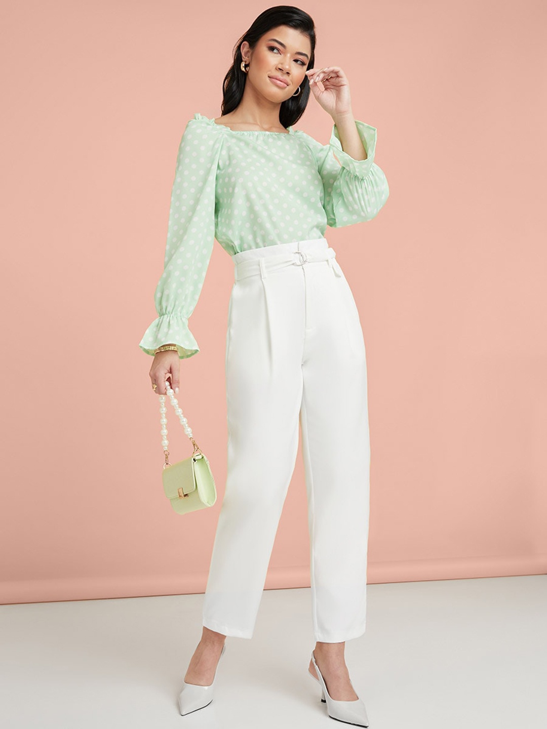 

Styli Women White Tie-up Detailed Tapered Fit High-Rise Pleated Trousers