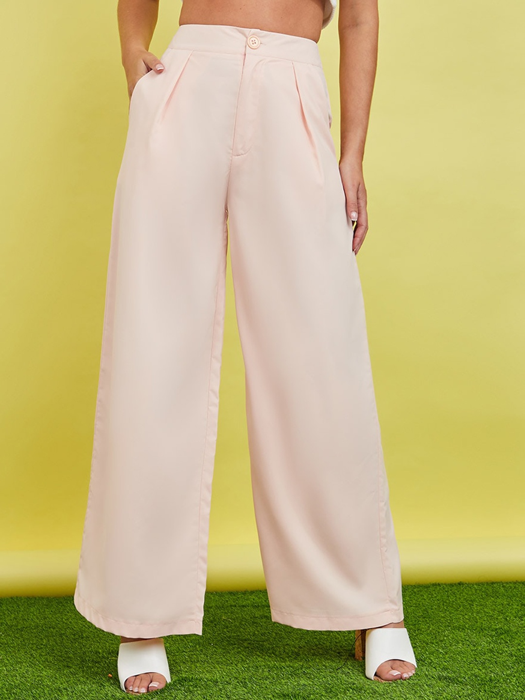 

Styli Women Pink Solid Wide Leg Trouser with Side Pocket