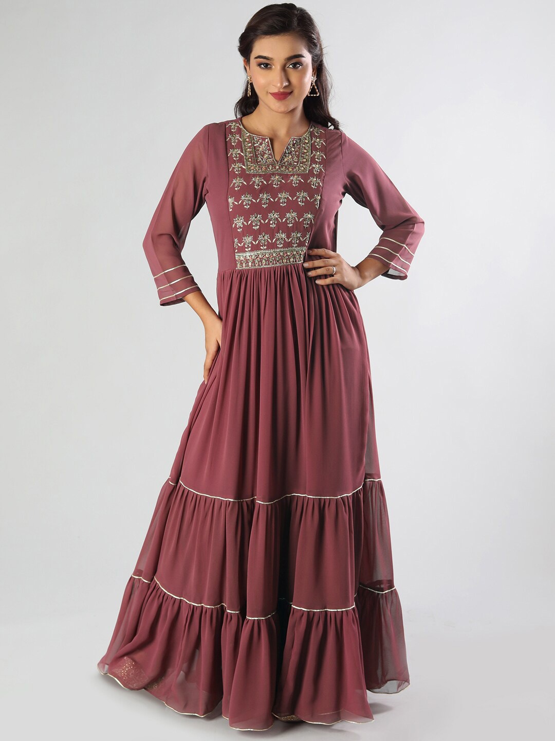 

taruni Women Pink Ethnic Motifs Embroidered Thread Work Georgette Anarkali Kurta
